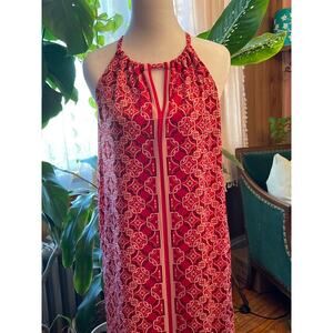 NWT Summer Dress Max Studio Red Celtic Moroccan Geometric Stretch Built In Bra